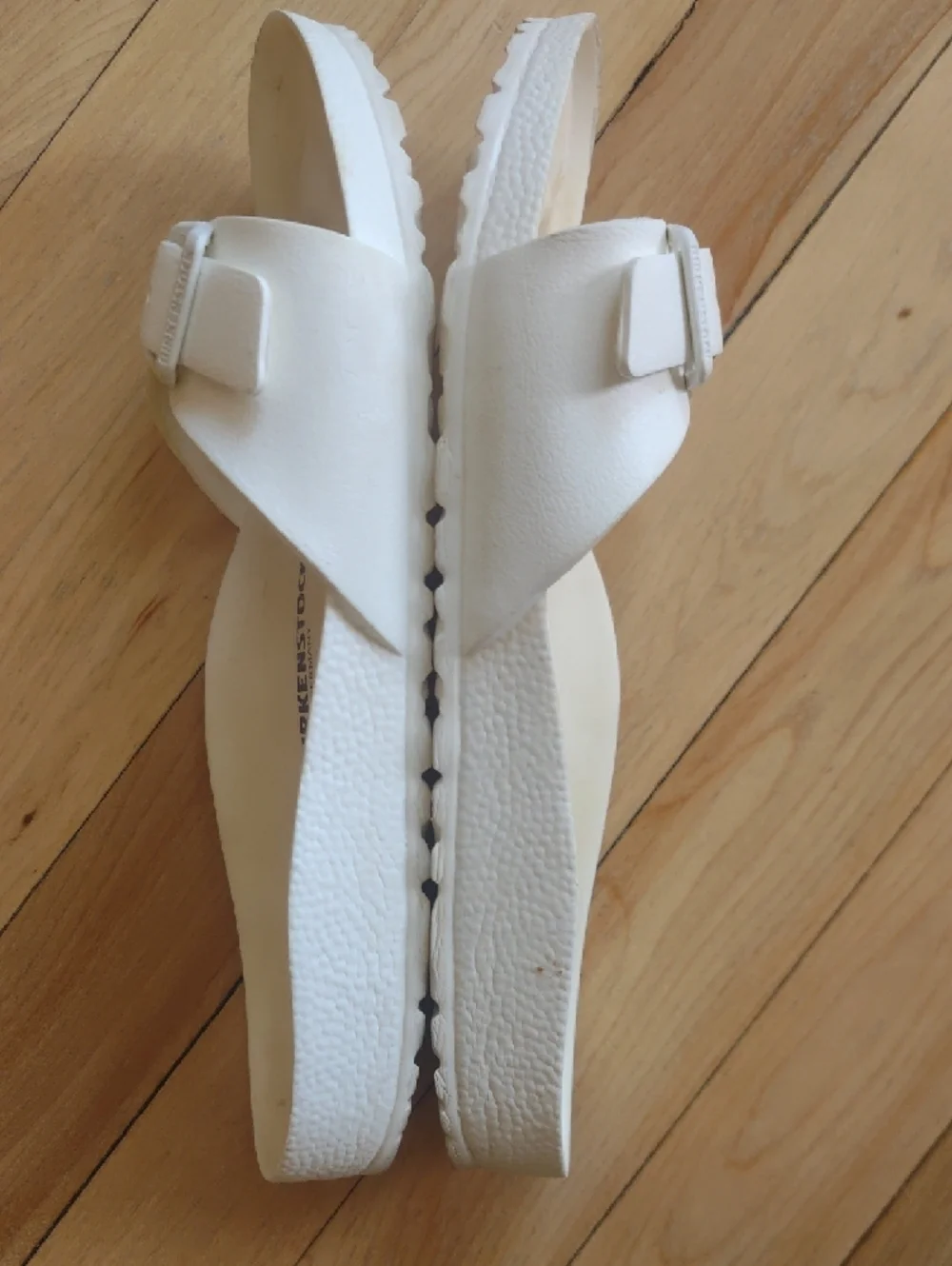 Birkenstock White Single Strap Slide Sandals - Picture 7 of 10